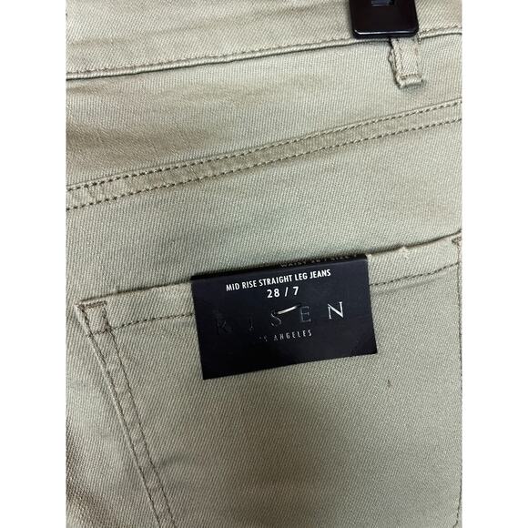 Risen Jeans Womens 28 Green Denim Mid Rise Straight Leg Raw Hem Normcore Basic - Picture 4 of 11